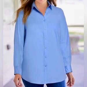 Woman Within French Blue Cotton Button Down Long Sleeve Shirt Size 3X